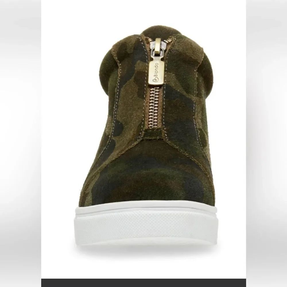 Blondo Glenda Waterproof Womens Wedge Zip front Bootie Camo Suede Size 8.5 M
